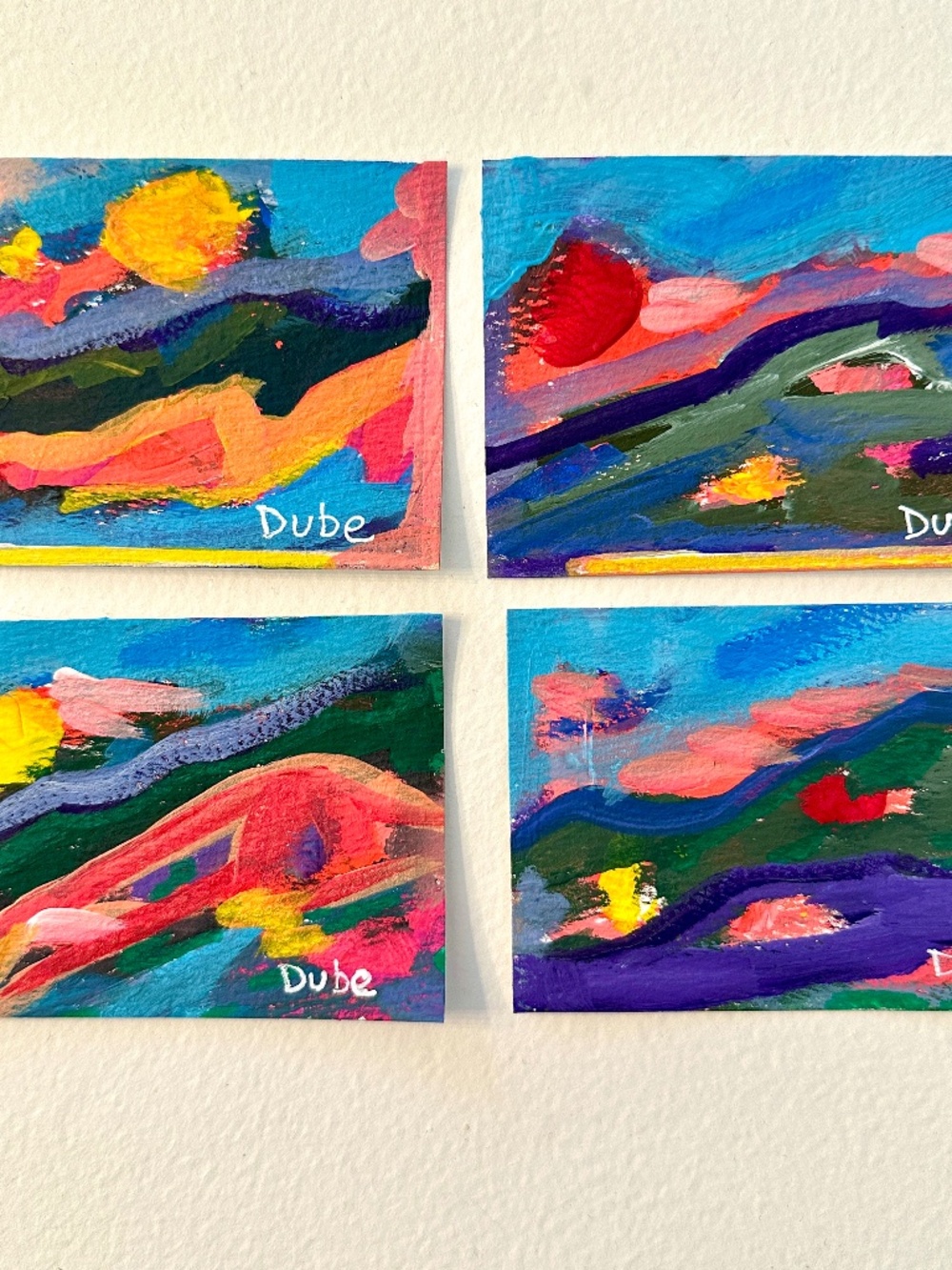 ACEO Original Art Cards - Mountain Landscape, Sunset (Set of 4) Hand-Painted